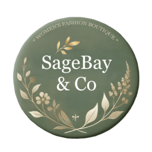 SageBay & Co. logo with a green background and gold botanical design, representing a women’s fashion boutique in Bexhill-On-Sea.
