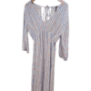Blue stripe and floral print midi dress with tie back