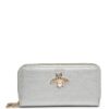 Silver faux leather wallet with gold bee and pearl detail