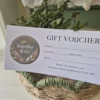 SageBay & Co physical gift voucher displayed in a woven basket with greenery