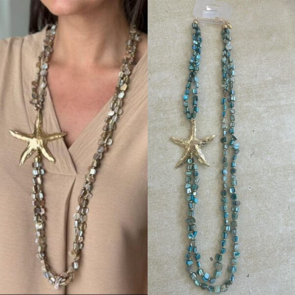 Gold Starfish Pendant Beaded Necklace