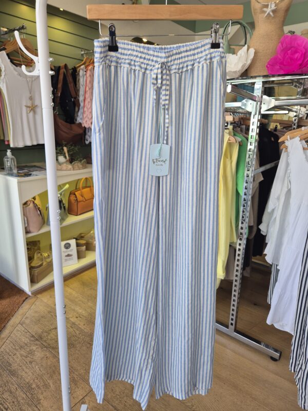 Blue & White Striped Wide-Leg Trousers