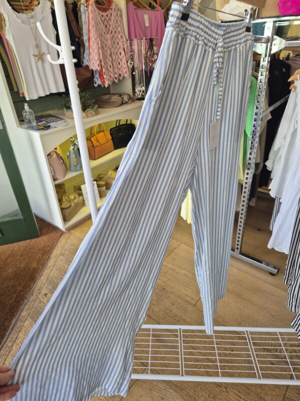 Blue & White Striped Wide-Leg Trousers