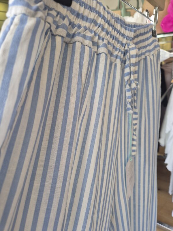 Blue & White Striped Wide-Leg Trousers