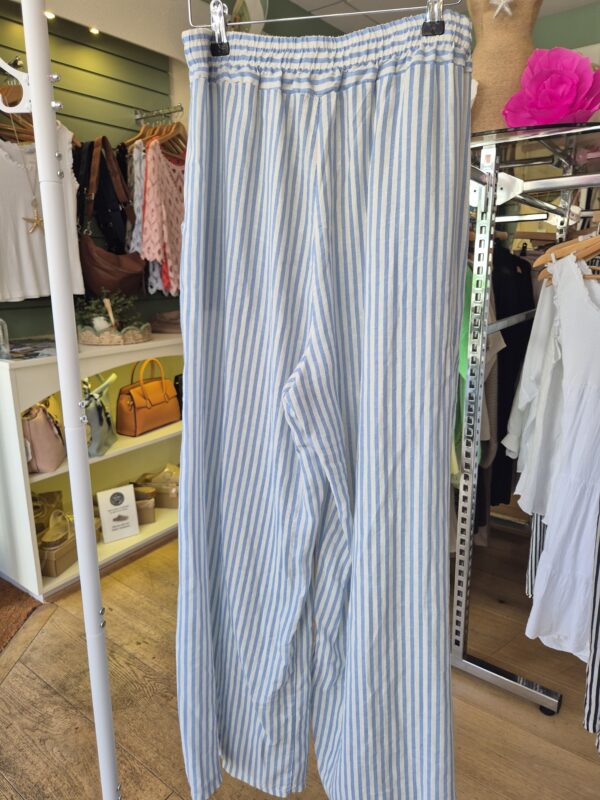 Blue & White Striped Wide-Leg Trousers
