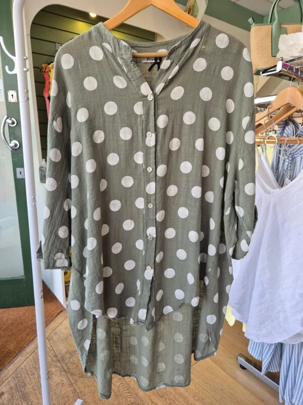 Khaki Polka Dot Button-Up Tunic