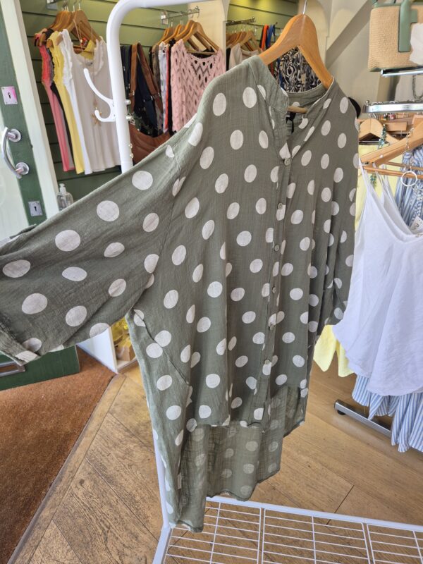 Khaki Polka Dot Button-Up Tunic