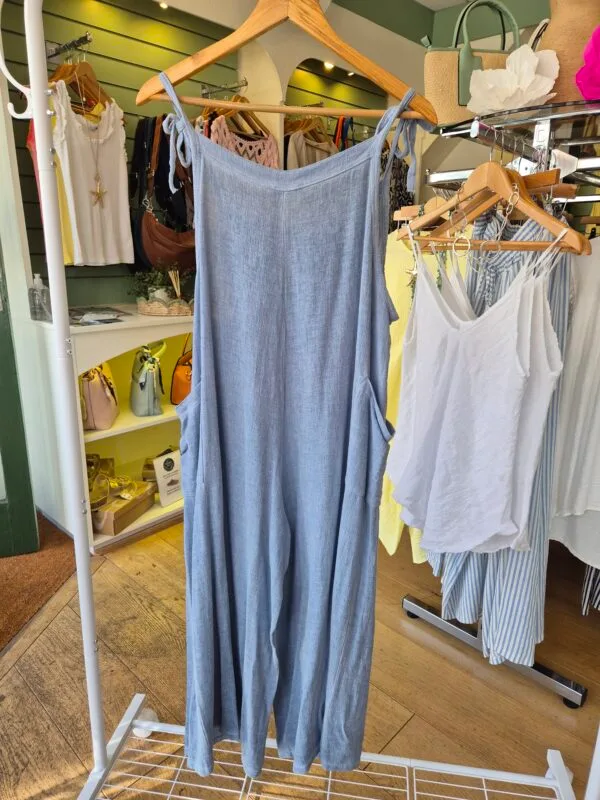 Blue Washed Linen Jumpsuit