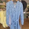Blue Floral Tie-Waist Mini Dress