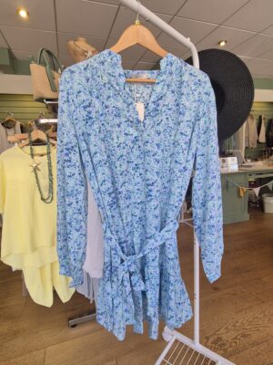 Blue Floral Tie-Waist Mini Dress