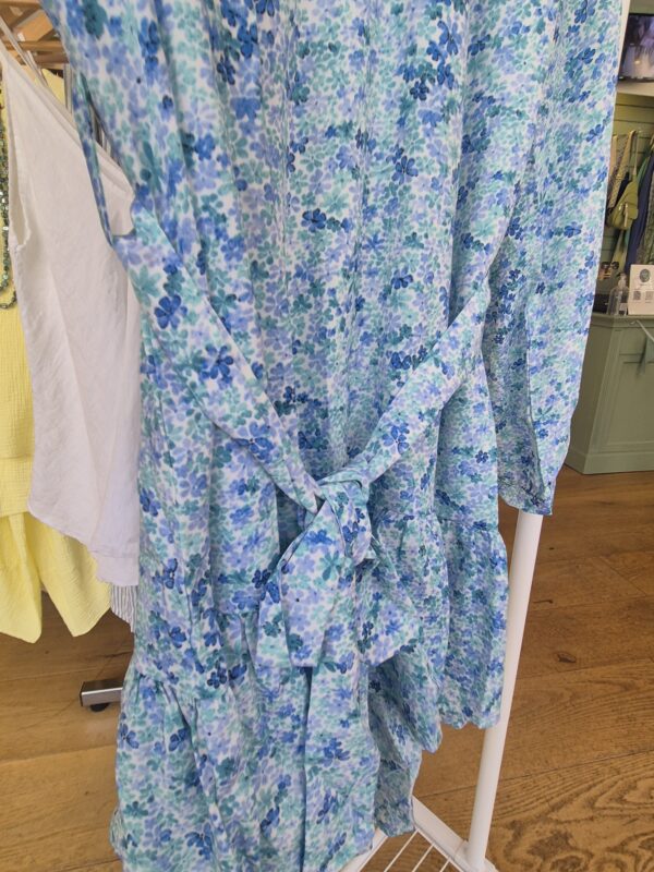 Blue Floral Tie-Waist Mini Dress