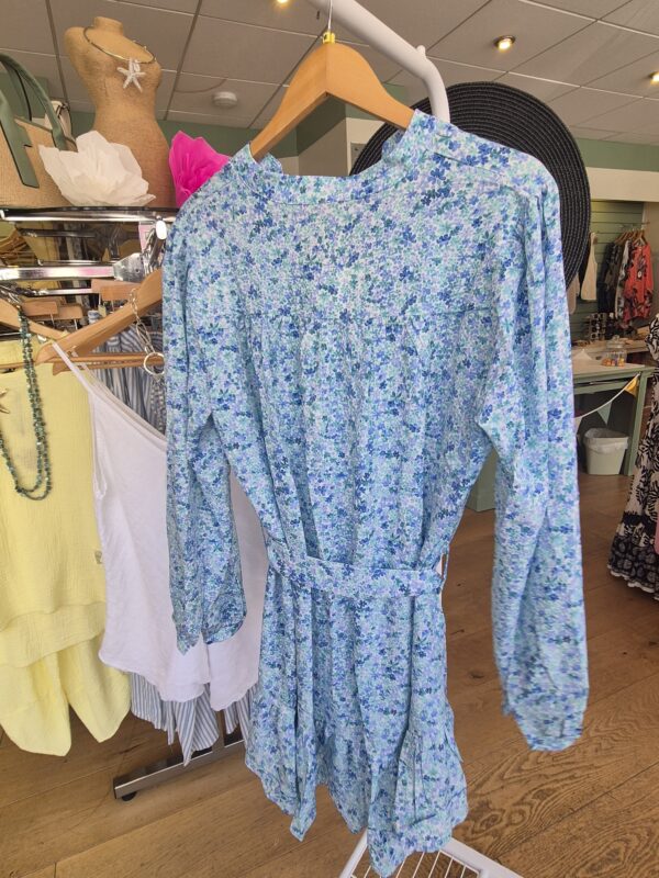 Blue Floral Tie-Waist Mini Dress