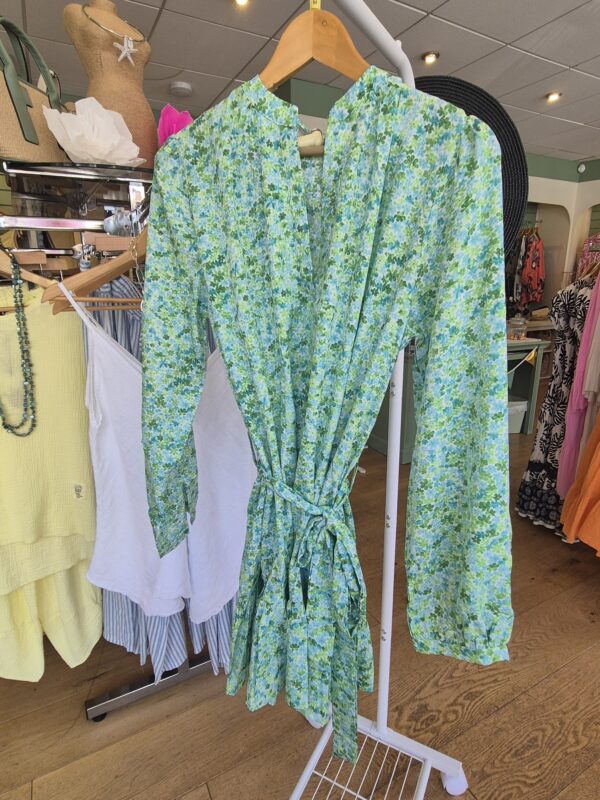 Green Floral Tie-Waist Mini Dress