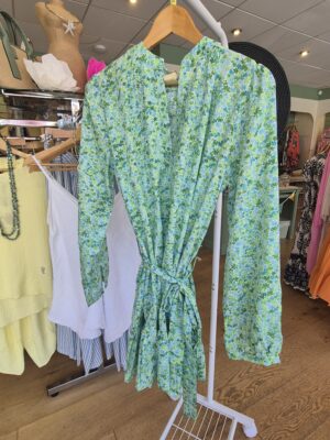 Green Floral Tie-Waist Mini Dress