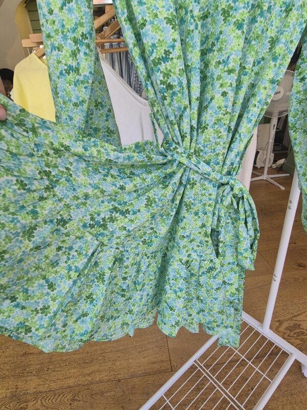 Green Floral Tie-Waist Mini Dress