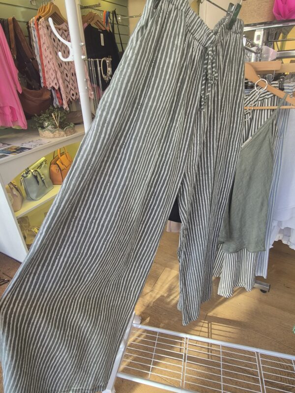 Khaki Striped Cotton Trousers