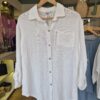 White Linen Blend Button-Down Shirt
