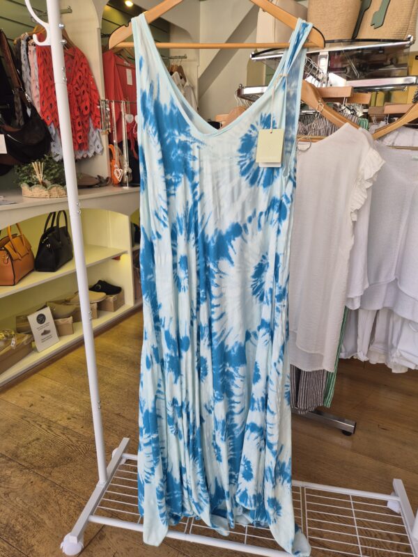 Blue Tie Dye Print Midi Dress
