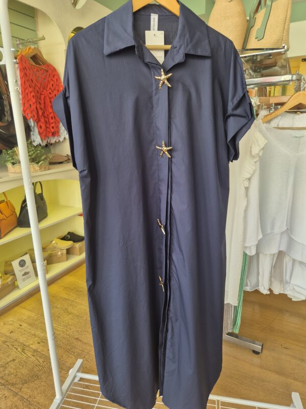 Navy Star Button Shirt Dress