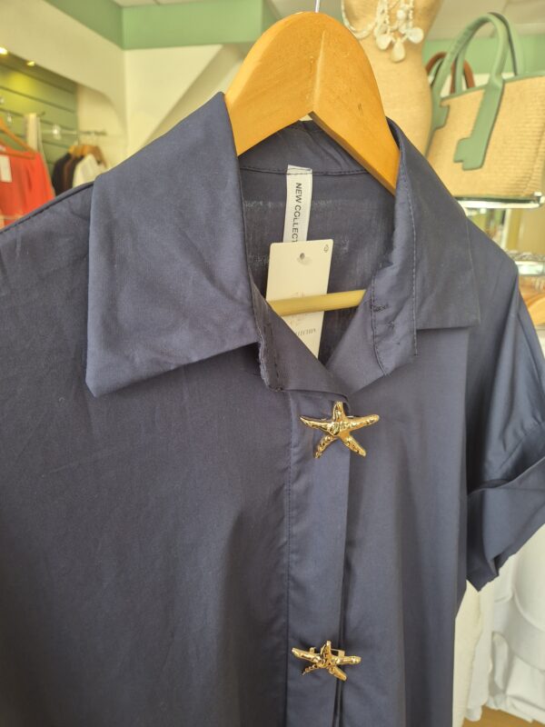 Navy Star Button Shirt Dress