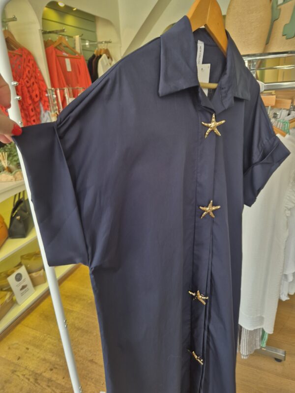 Navy Star Button Shirt Dress