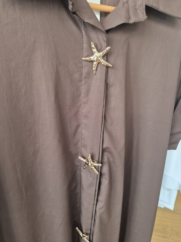 Brown Star Buttons Shirt Dress