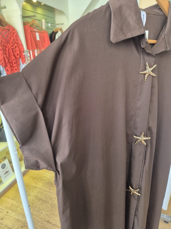 Brown Star Buttons Shirt Dress