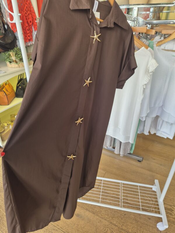 Brown Star Buttons Shirt Dress