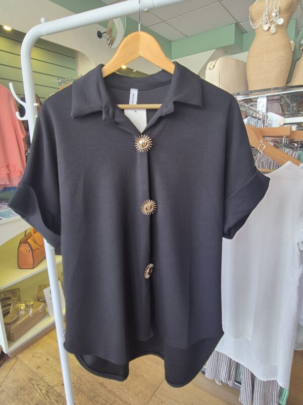 Gold Button Jersey Short Sleeve Shirt Navy