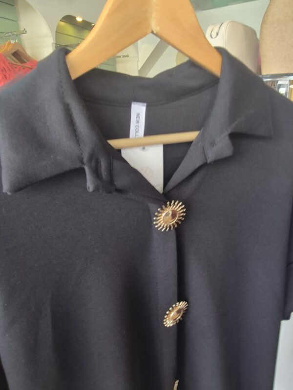 Gold Button Jersey Short Sleeve Shirt Navy