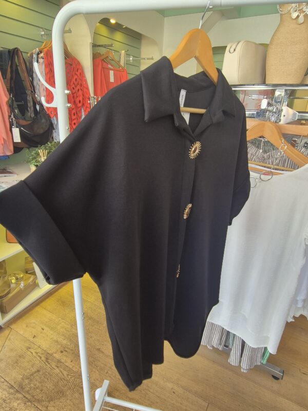 Gold Button Jersey Short Sleeve Shirt Navy