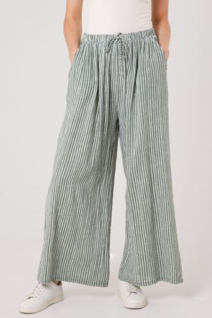 Khaki Striped Cotton Trousers
