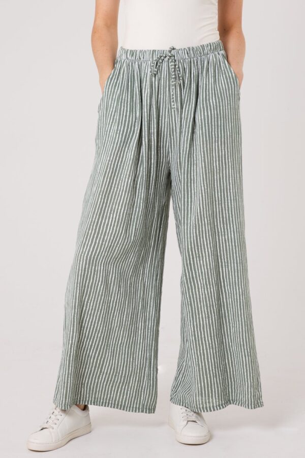 Khaki Striped Cotton Trousers
