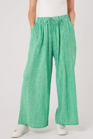 Green Striped Cotton Trousers