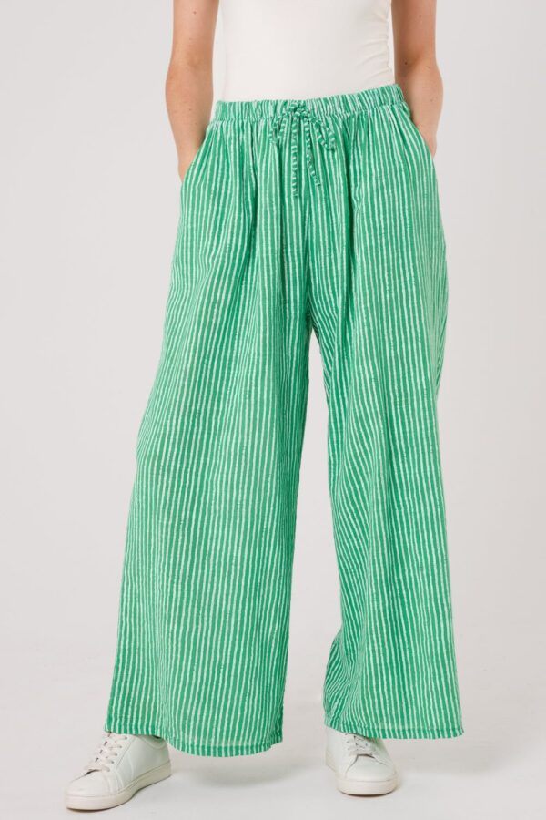 Green Striped Cotton Trousers