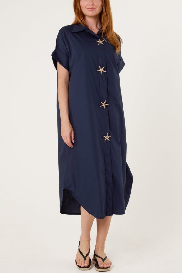 Navy Star Button Shirt Dress