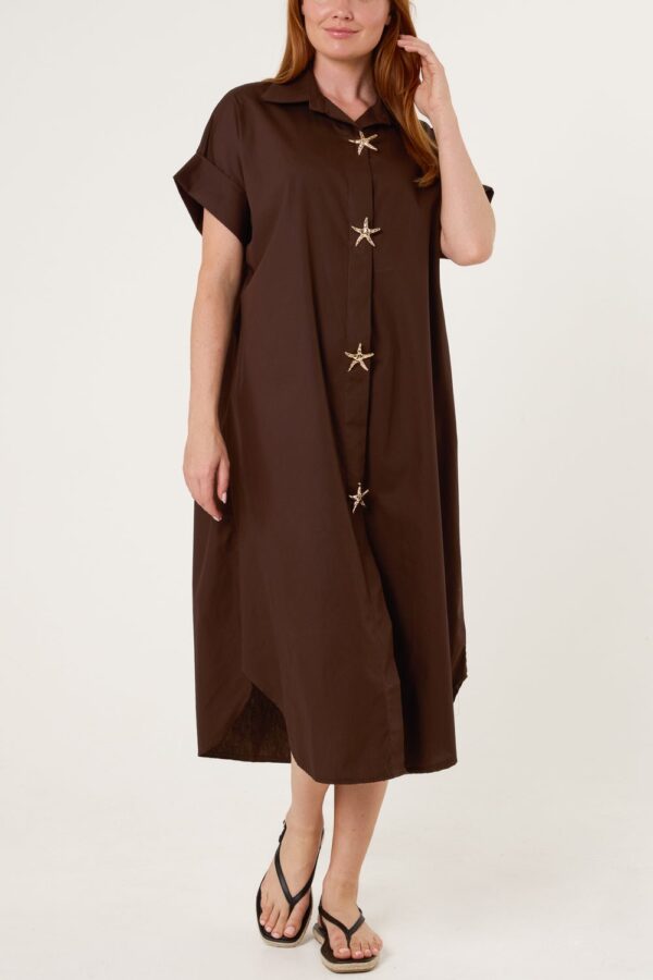 Brown Star Buttons Shirt Dress