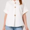 White Gold Button Jersey Short Sleeve Shirt