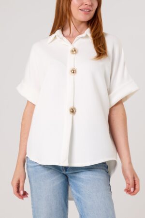 White Gold Button Jersey Short Sleeve Shirt