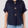 Gold Button Jersey Short Sleeve Shirt Navy