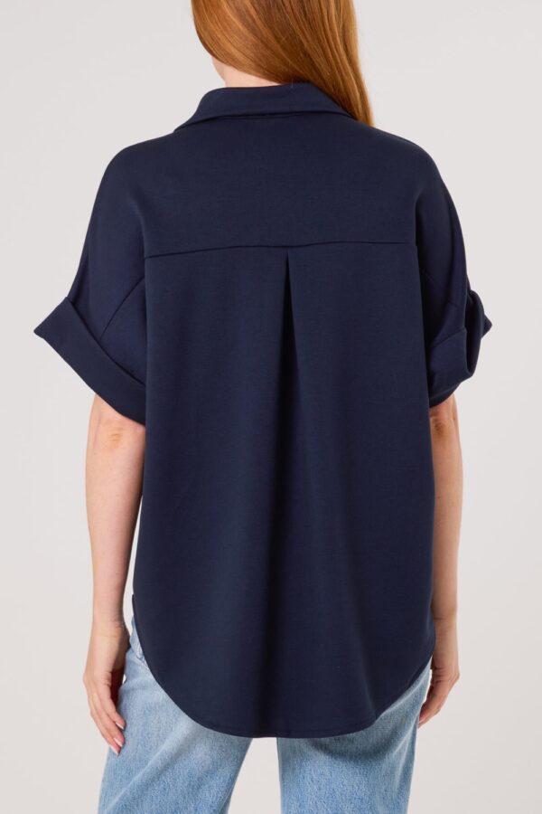 Gold Button Jersey Short Sleeve Shirt Navy