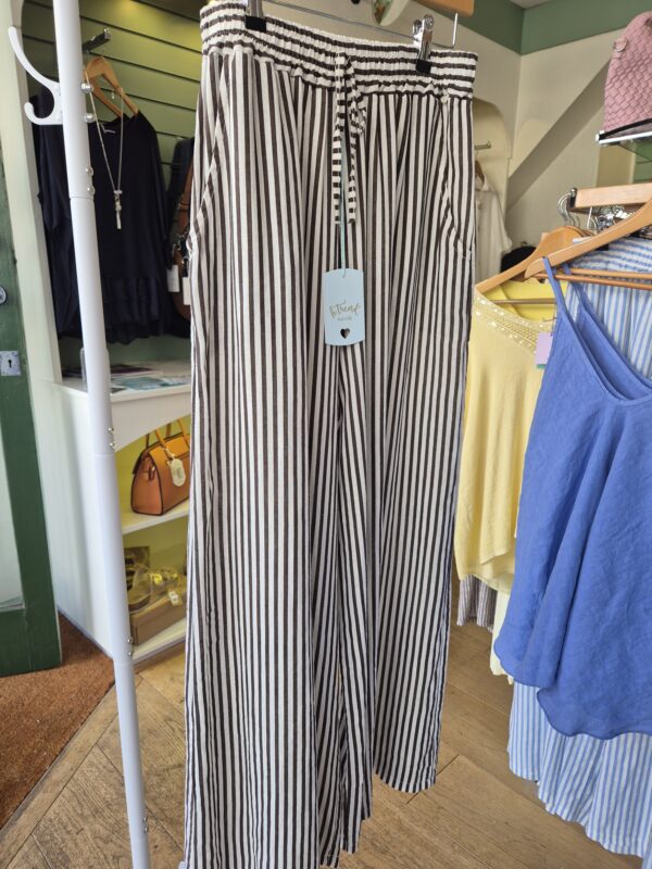 Chocolate Brown Striped Wide- Leg Trousers