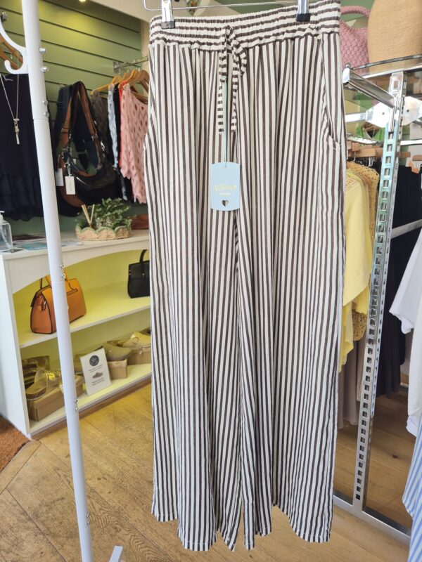 Chocolate Brown Striped Wide- Leg Trousers