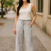 Blue & White Striped Wide-Leg Trousers