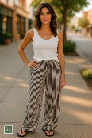 Chocolate Brown Striped Wide- Leg Trousers