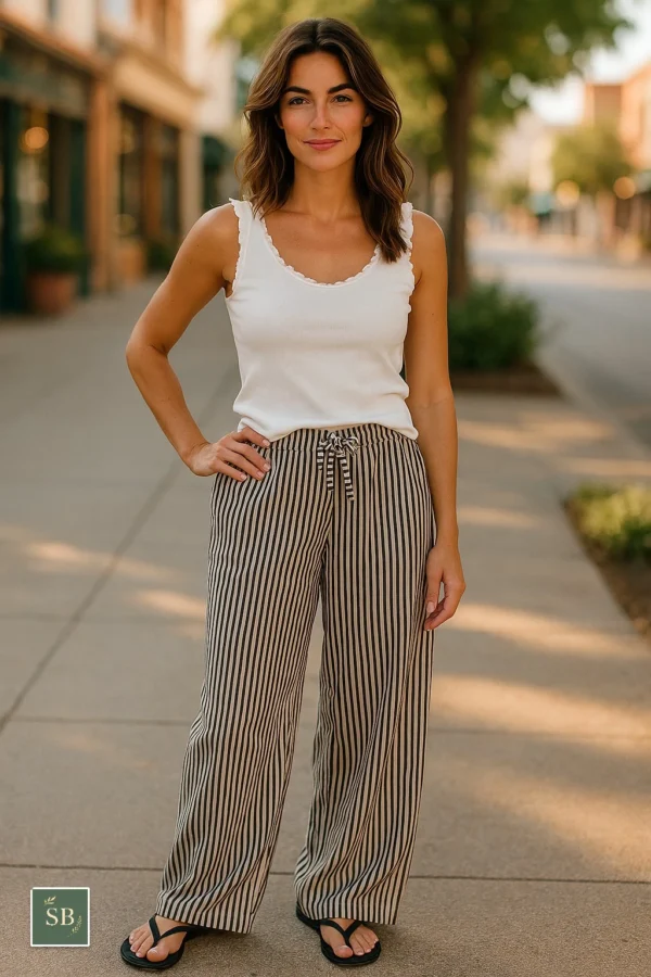 Chocolate Brown Striped Wide- Leg Trousers