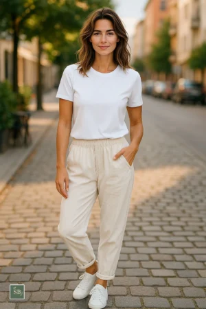 Cream Magic Trousers Barrell Leg