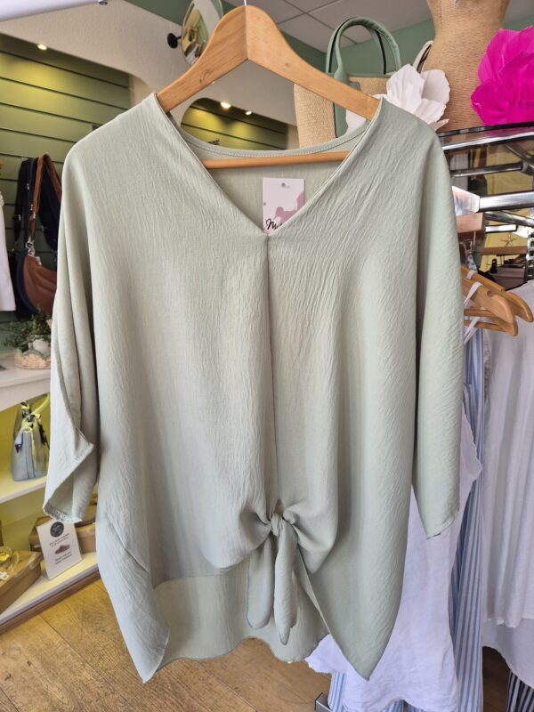 Sage Green Tie-Front V-Neck Top