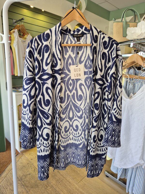 Navy & White Patterned Kimono