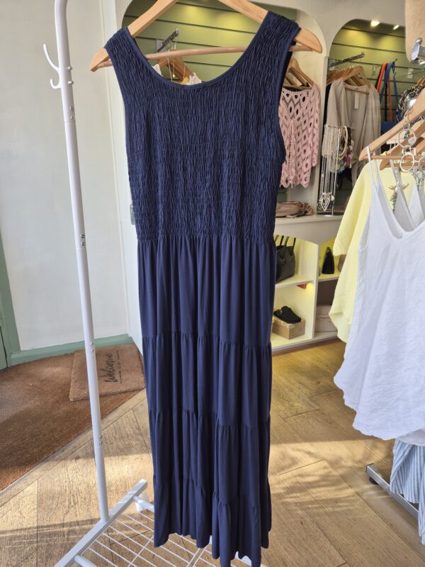 Navy Tiered Midi Dress